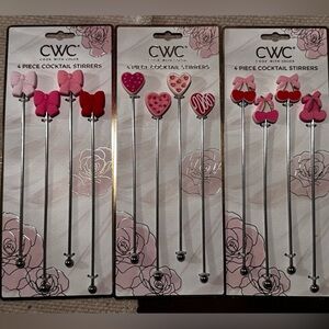 3 CWC Pink and Red Cocktail Stirrers Sets of 4